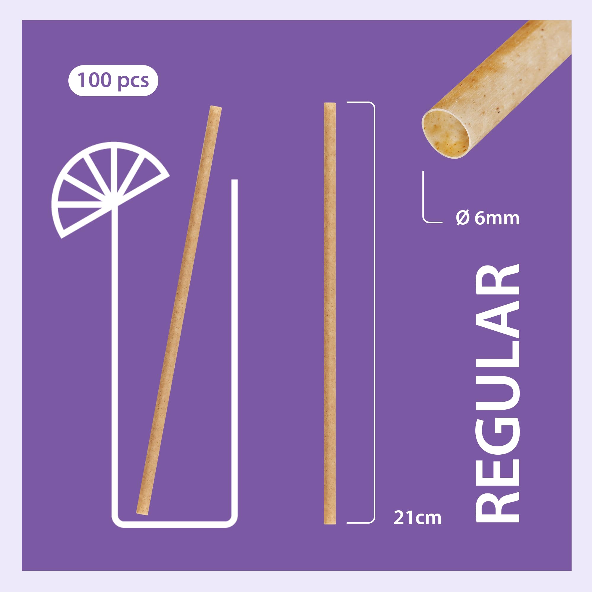 RENOUVO Sugarcane Straws - Home-compostable, Carbon Footprint Verified, Plastic-free, PFAS-free, Eco-friendly Straws for Sodas, Juices, Coffee & More (REGULAR STRAW PACK of 100 SIZE 8.27