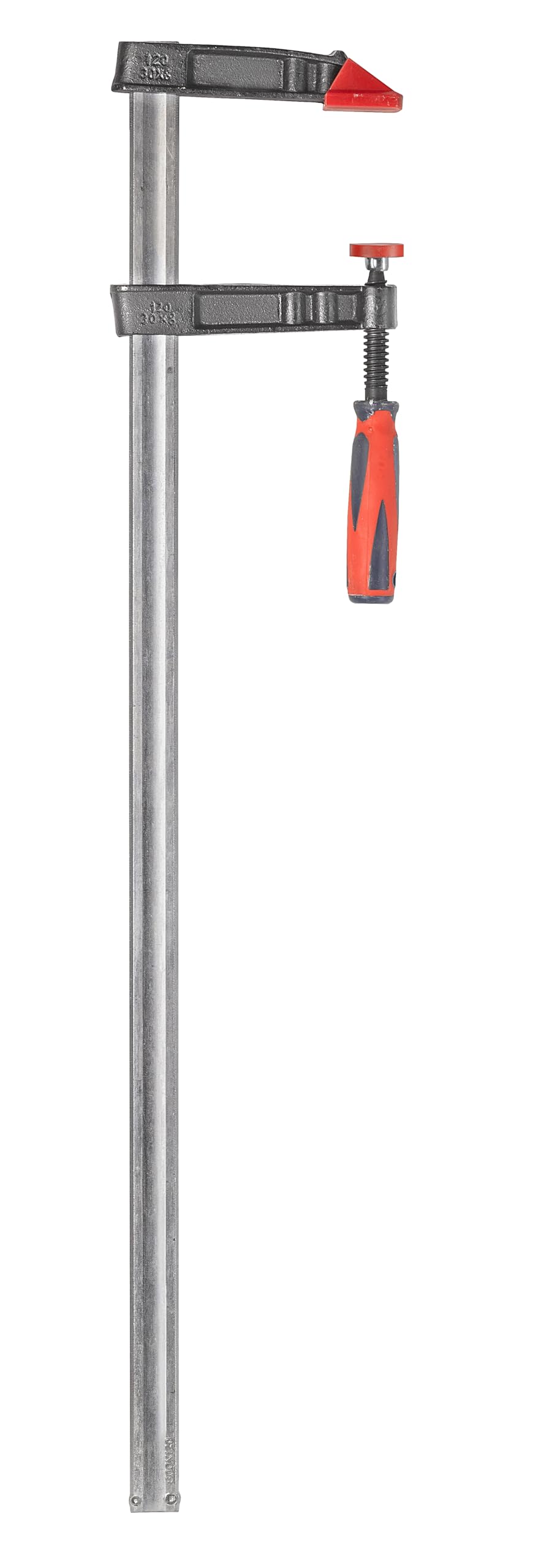 kwb Profi Schraub-Zwinge mit 2-Komponentengriff 120x800, Spann-Weite 800 mm, Spanntiefe 120 mm, Spannbacken aus Temperguss-Stahl, Schraubzwenge mit Hohlprofilschiene