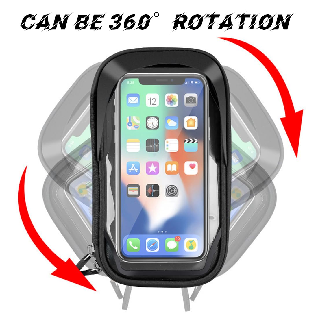 Support Téléphone Velo Etanche, Support Telephone Moto, 360° Rotation IPX6, Compatible avec VTT et Moto, Porte Téléphone Velo avec Coque Arrière Transparente, Port de Charge, pour 6.5 Pouces