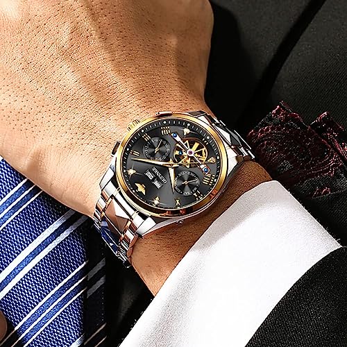 Image of OUPINKE Watches for Men Automatic Skeleton Self Winding Dress Wrist WatchBusiness Waterproof Luminous Tungsten