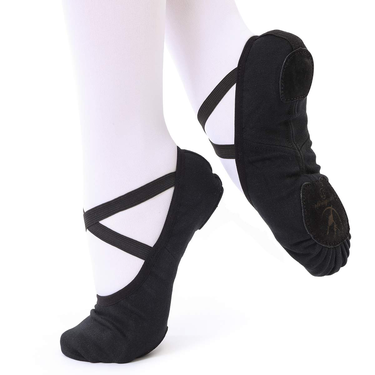 Zapatillas de Danza para niñas Zapatos de Ballet Lona elástica con Suela de Cuero Dividido Negro marrón Rosa