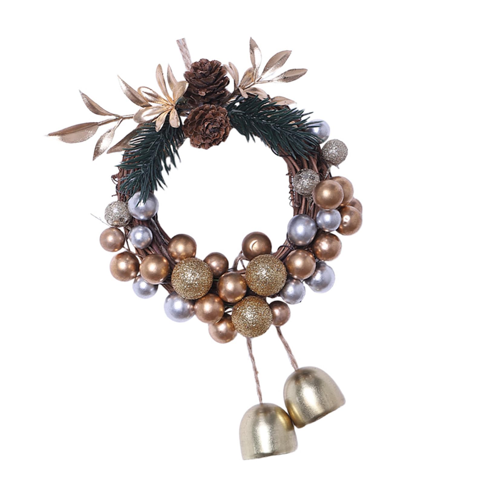Kalttoy Christmas Wreath Bells Pinecone Ornament Decorative Door Hanging Holiday Decoration Christmas Door Ornament