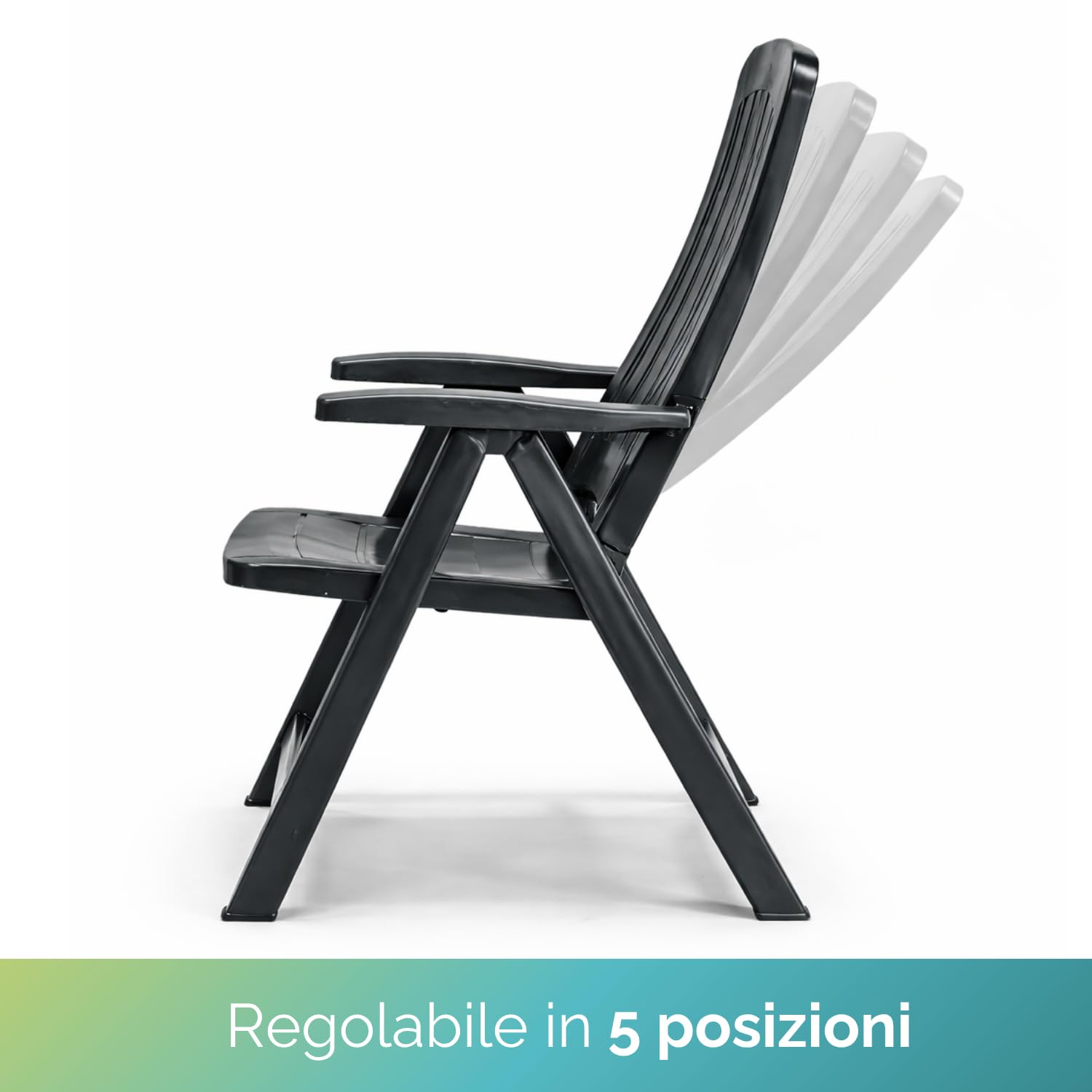 PALUPLUS 2 Poltrone Pieghevoli da Giardino in plastica di colore ANTRACITE, Misura 59x61x104 cm, Sedia Reclinabile Regolabile in 5 Posizioni, per Esterno, Made in Italy -CARM630F -12