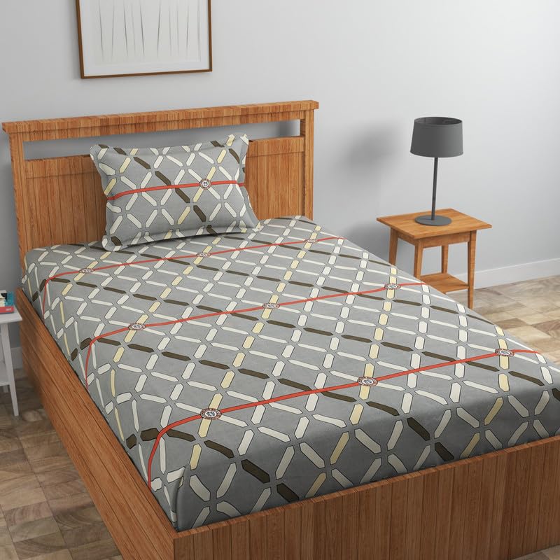 Image of NHD HOME Pure Cotton 180 to 220 tc Flat Single Bedsheets for Summer Breathable | Wrinklefree | Longlastic Super Soft (Size-60 X 90 Inch) with 1 Pillow Covers (Size-17 X 27 Inches, Grey)