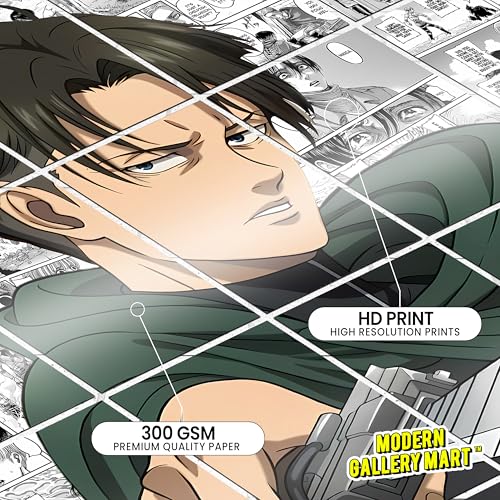 Image of MODERN GALLERY MART Pack of 20 Attack on Titan Levi Ackerman Manga Poster | A4 Size Anime Wall Art (8.3 x 11.7 inch) | Manga Posters with Glue Dots | Anime Poster for Bedroom, Living Room, Office