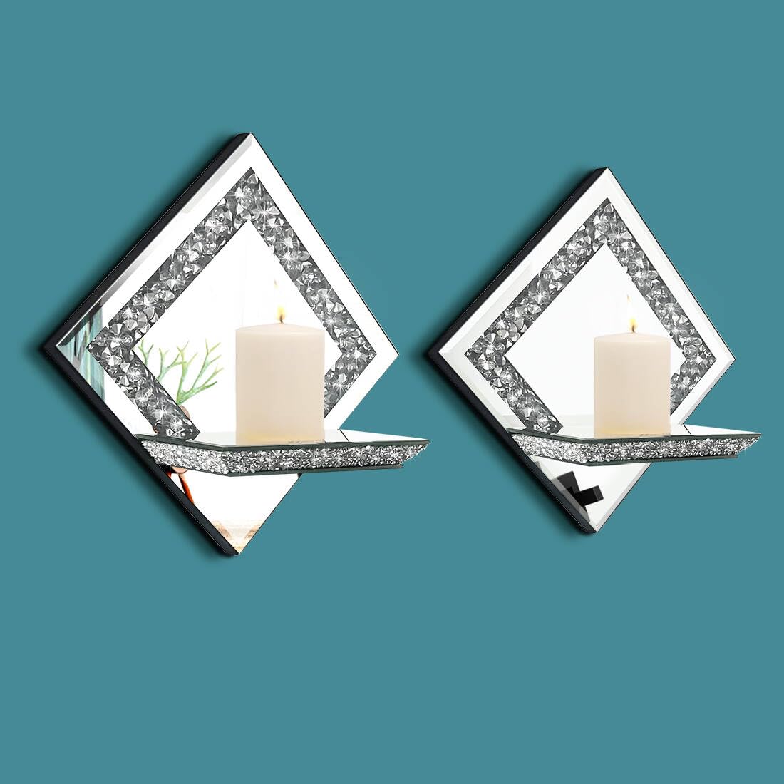 Pibeyer Mirror Candle Sconce with Acrylic Diamond Crushed Diamond Wall Candle Holder Home Decor
