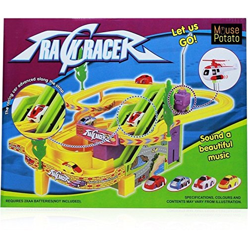 4 Car Racing Track Racer Toy Set with Rotating Helicopter Amazon.in