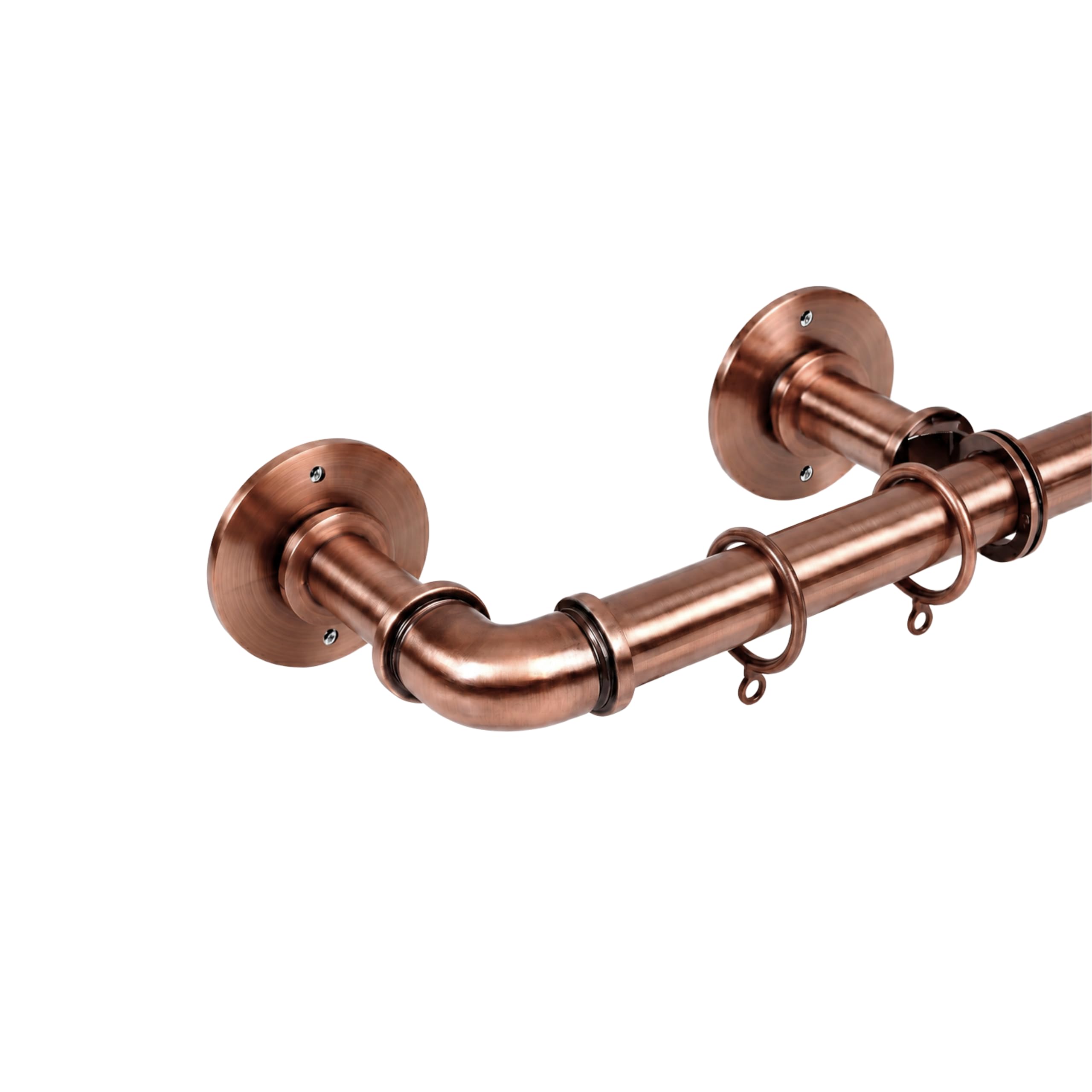 Lister Cartwright 25mm Antique Copper Industrial Pipe Extendable Curtain Pole Heavy Duty Metal Curtain Rod with Rings – Wall or Ceiling Mounted– Vintage Pipe Style for Living Room, Bedroom(70-120 cm)