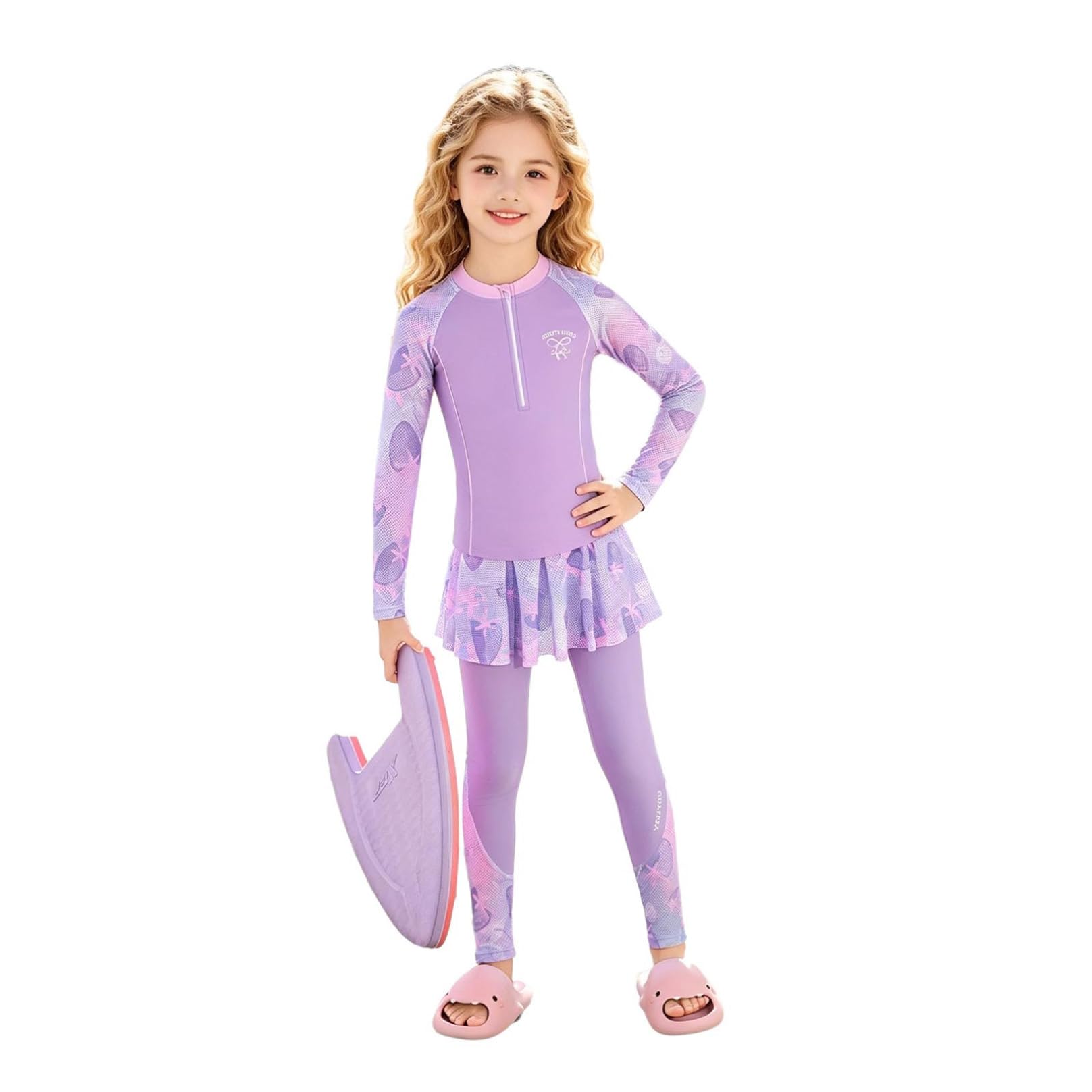 Agoky Ensemble Maillot De Bain Enfant Fille Protection Solaire Anti UV Rashguard Haut Et Pantalon De Bain Swimsuit