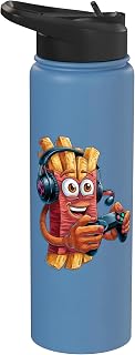 Funny Fast Food Video Gaming Pizza French Fries Lover Gamer Stainless Steel Insulated Water Bottle