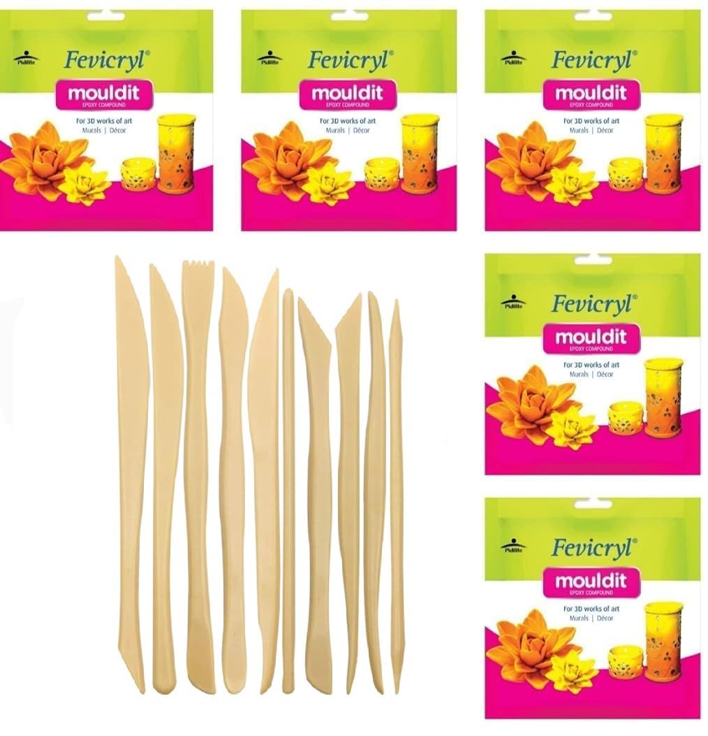 Fevicryl Shilpkar Mouldit Epoxy Compound Clay (5 Packets of 50gm Each) + Clay Tools (Set of 10 pc Plastic Tools) for DIY Art and Craft, Natural-image-12