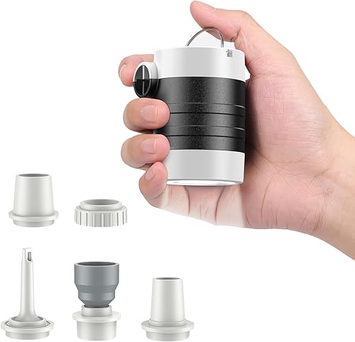 Miniatura 9 de LIBERRWAY Bomba de aire eléctrica para inflables, bomba pequeña recargable, bomba de aire portátil inalámbrica con linterna de campamento, bomba de