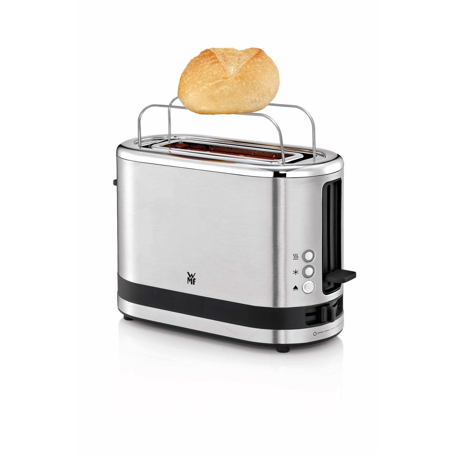 WMF Küchenminis 1-Scheiben Toaster Langschlitz XXl-Toast, Mini Toaster mit Brötchenaufsatz 7 Bräunungsstufen Überhitzungsschutz 600W Edelstahl matt