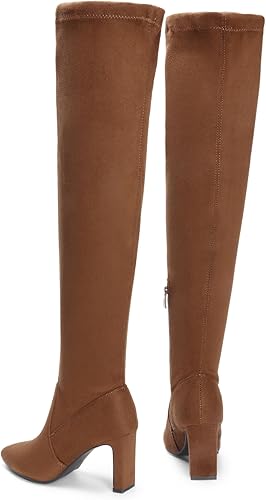 Miniatura 7 de DREAM PAIRS Botas altas hasta el muslo elásticas por encima de la rodilla para mujer, tacón alto grueso, punta puntiaguda, botas largas de otoño