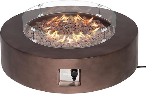 Miniatura 7 de Mesa de fuego de gas propano para patio, 50,000 BTU para exteriores, rectangular, acabado similar al hormigón con rocas de lava, cubierta de lluvia,