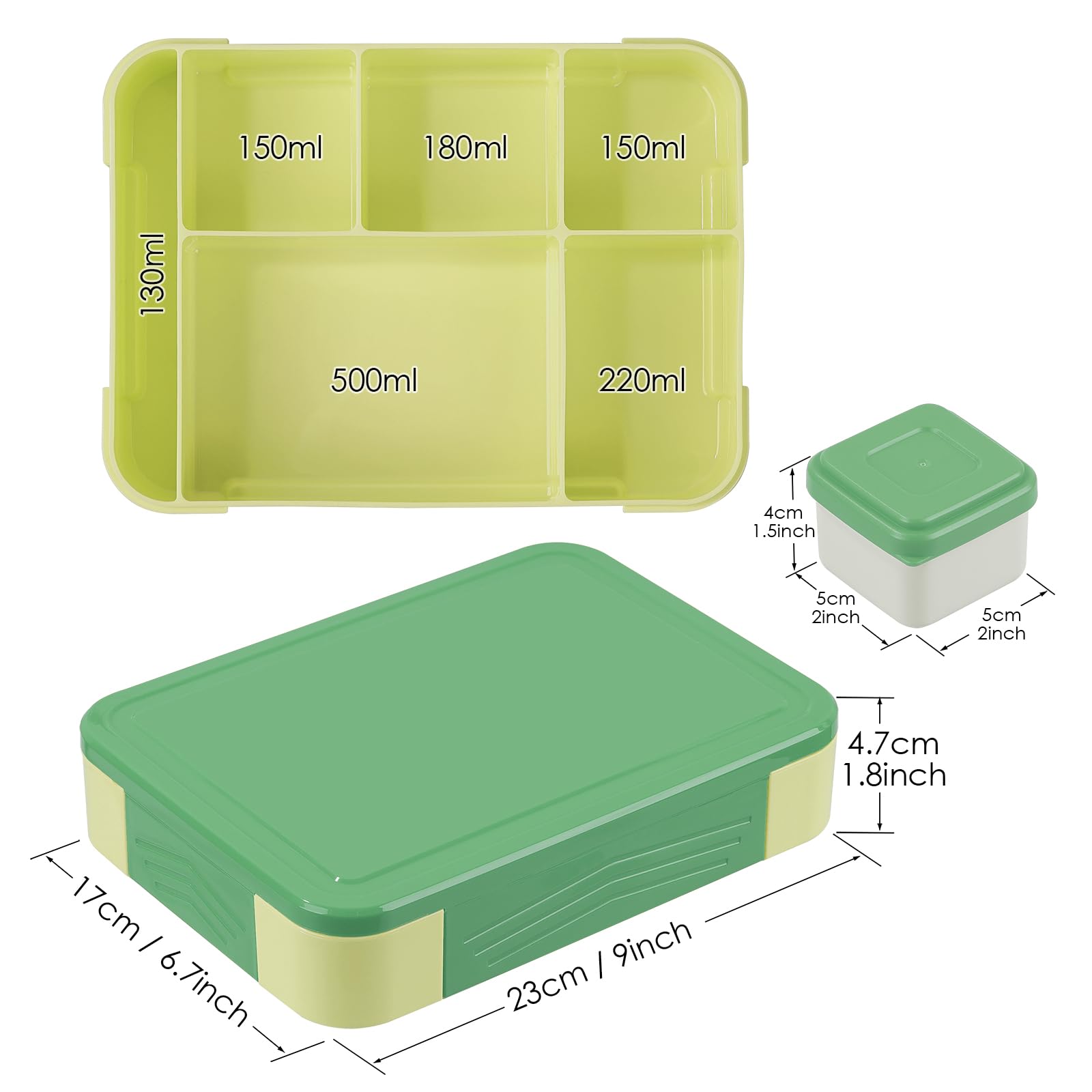 Bossjoy Bento Lunch Box, Reusable Bento Box Adult Lunch Box with 5 Compartments and 1 Salad Dressing Containers - Image 4