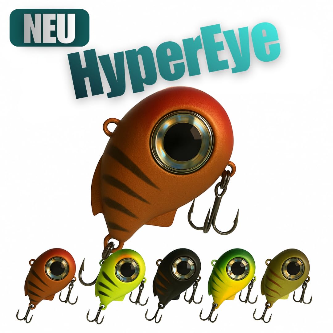 HyperEye Box - 5 Leurres à Crankbaits sans lèvres | 4,5 cm - 8,5 g | Coulant lentement | Kit de leurres vibrants pour perche, sandre et brochet | Boîte de pêche premium incluse