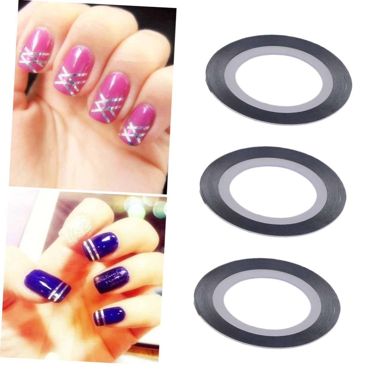 Beatifufu 3pcs Shining Holographic Nail Striping Tapes DIY Nail Art Lines Stickers for Manicure Press Adhesive Tabs