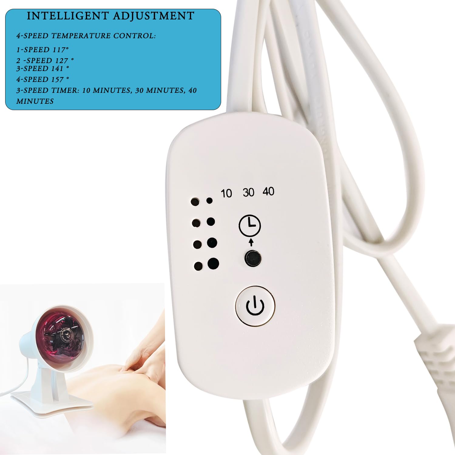 Lampe infrarouge,Infrared light therapy,Lampe infrarouge chauffante,150 Watt, avec minuterie et température réglable, angle réglable, pour détendre les muscles fatigués.