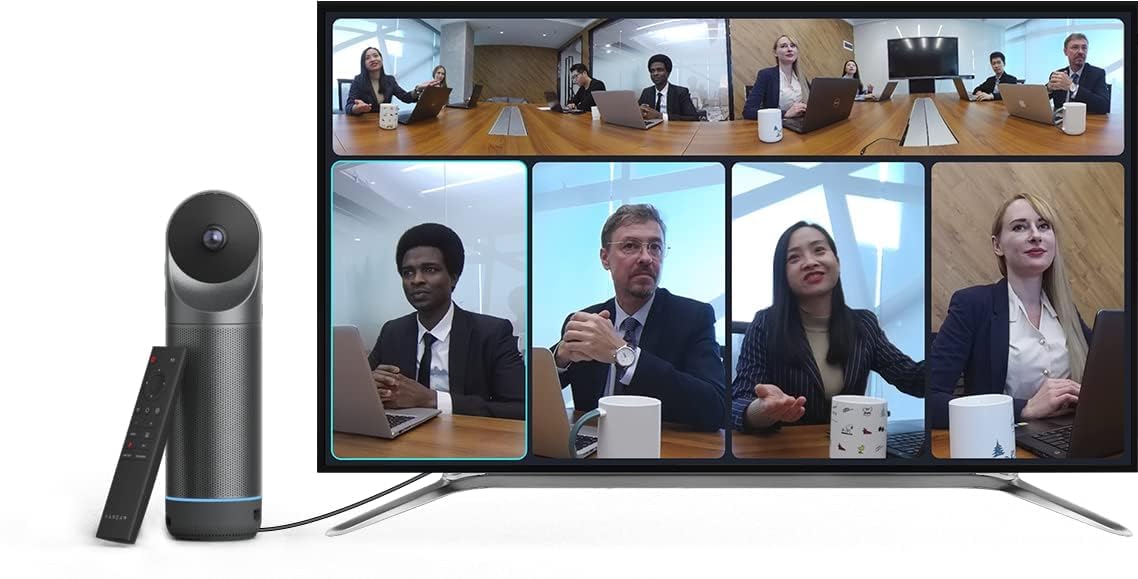 KanDao Video Conference Camera, Meeting Pro(2023), 360° All-in-one Video Web Conferencing Room Camera with Speaker and Microphone, Zooming & Noise Equalizing Smart AI Speaker Focus Meeting Camera