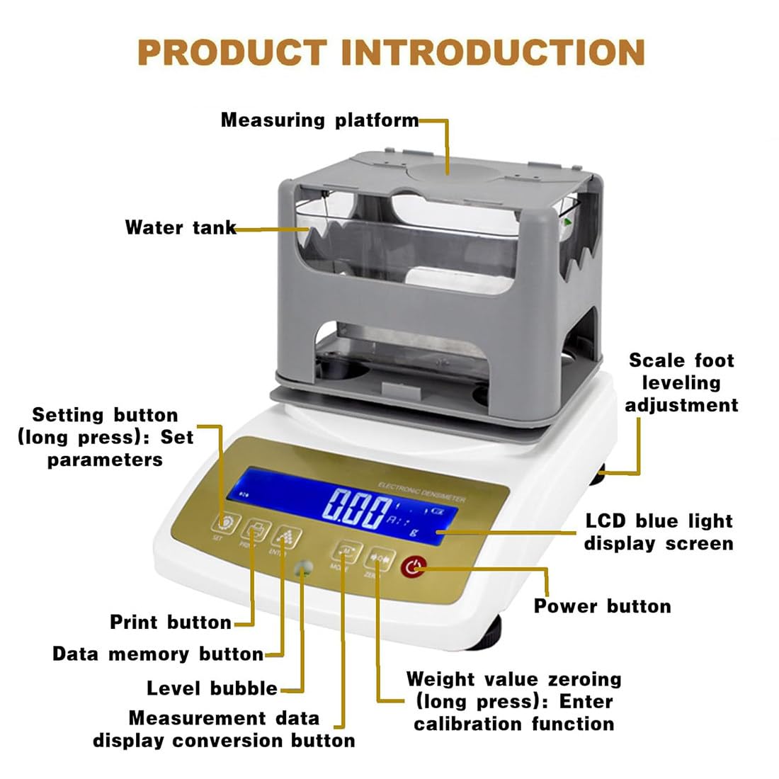 Golddichteanalysator, Digitales Edelmetall Reinheitstester, tragbarer Dichtemesser für Gold, Silber, Platin Inhaltserkennung bis zu 300g, Genauigkeit 0,001g/cm³