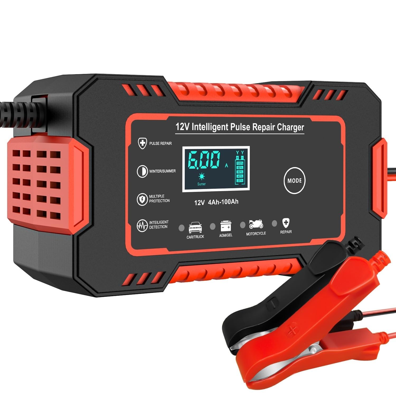 Car Battery Charger, 12V 6A Smart Battery Trickle Charger Automotive 12V Battery Maintainer Desulfator with Temperature Compensation for Car Truck Motorcycle Lawn Mower Marine Lead Acid Batteries-picture-13