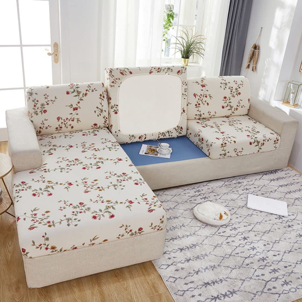 BOLUXIU Sofa Seat Cover - Sofa Seat Cushion Cover, Non-Slip, Elastic, Modern Style, Floral Pattern, Water Resistant, Polyester/Spandex, 60cm W x 12.5cm H, 5cm D, Machine Washable