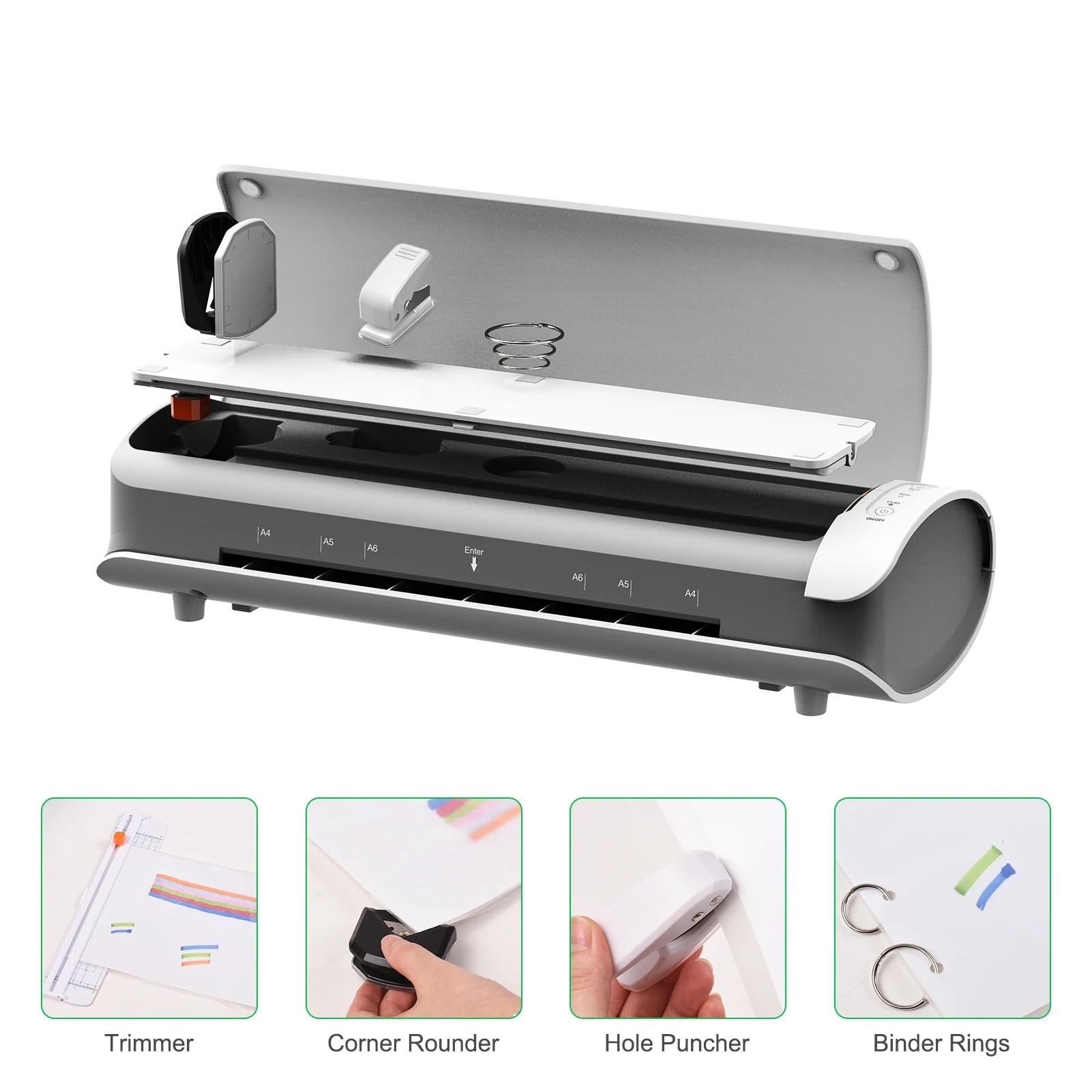 Macchina per laminazione, SL988 Set di macchine plastificatrici da tavolo formato A4 6IN1 Laminazione a caldo e a freddo multifunzionale for buste di plastificazione A4/A5/A6