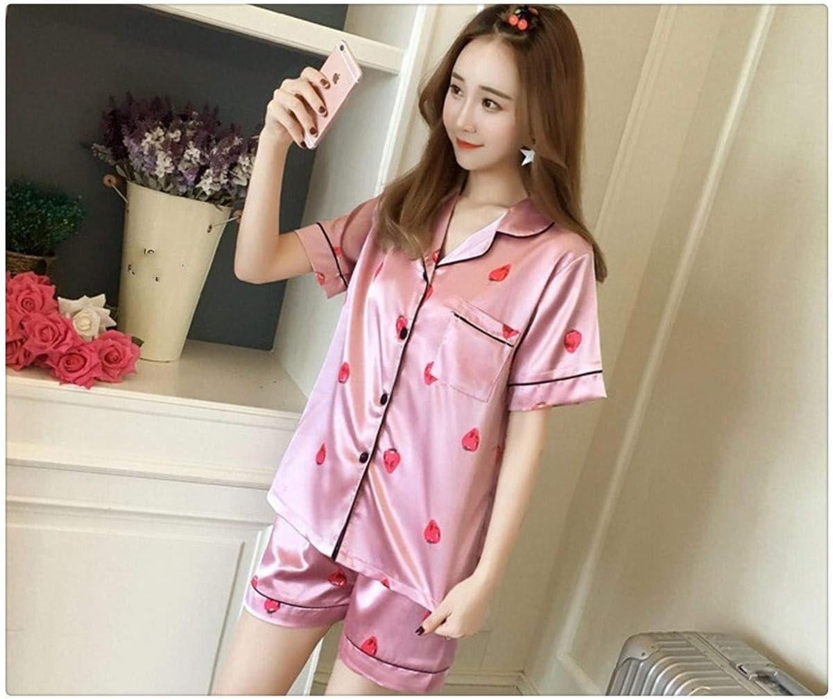 Amazon.co.jp: Women Nightwear Summer Casual Silk Satin Button Short Sleeve  Sleepwear Shirt + Pants Women Pajamas Set 4xl 5xl (Color : Pink, Size : XL)  : Clothing, Shoes u0026 Jewelry