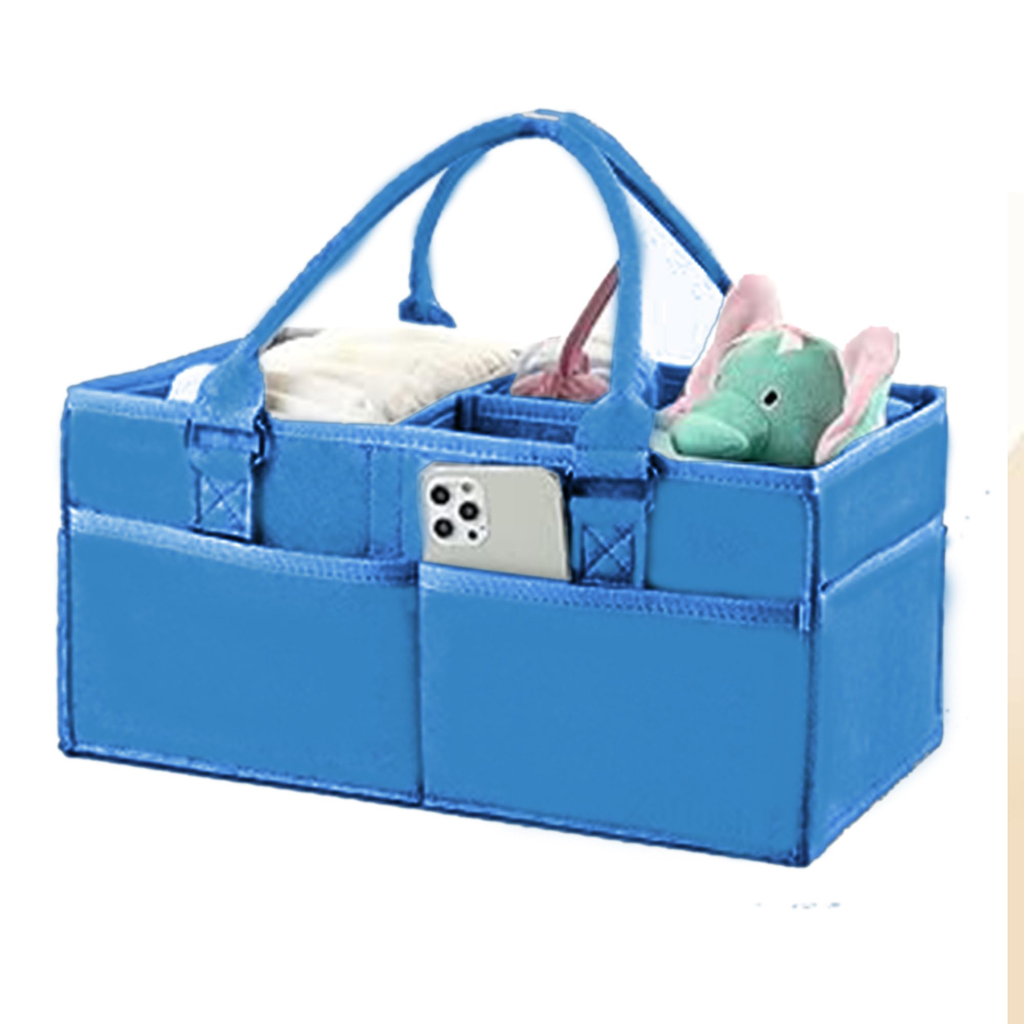 BabyMoon Baby Products Caddy Diaper Organiser Bag | Multifunctional Travel Diaper Backpack Baby Wipes Felt Storage, Nursery, Foldable and Portable | Blue