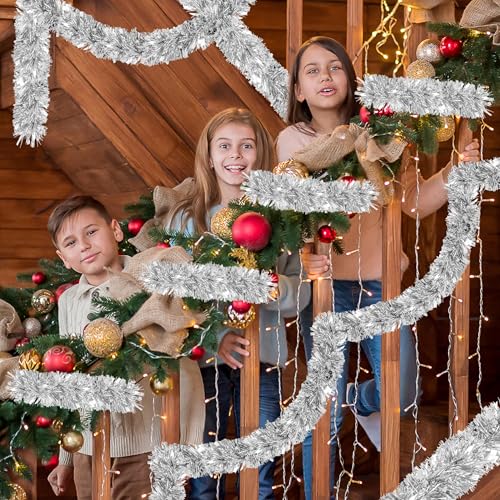 Image of 70 Ft Christmas Tinsel Garland Metallic Tinsel Twist Garland Glitter Christmas Tree Hanging Decorations for New Year Party Birthday Holiday Indoor Outdoor Supplies