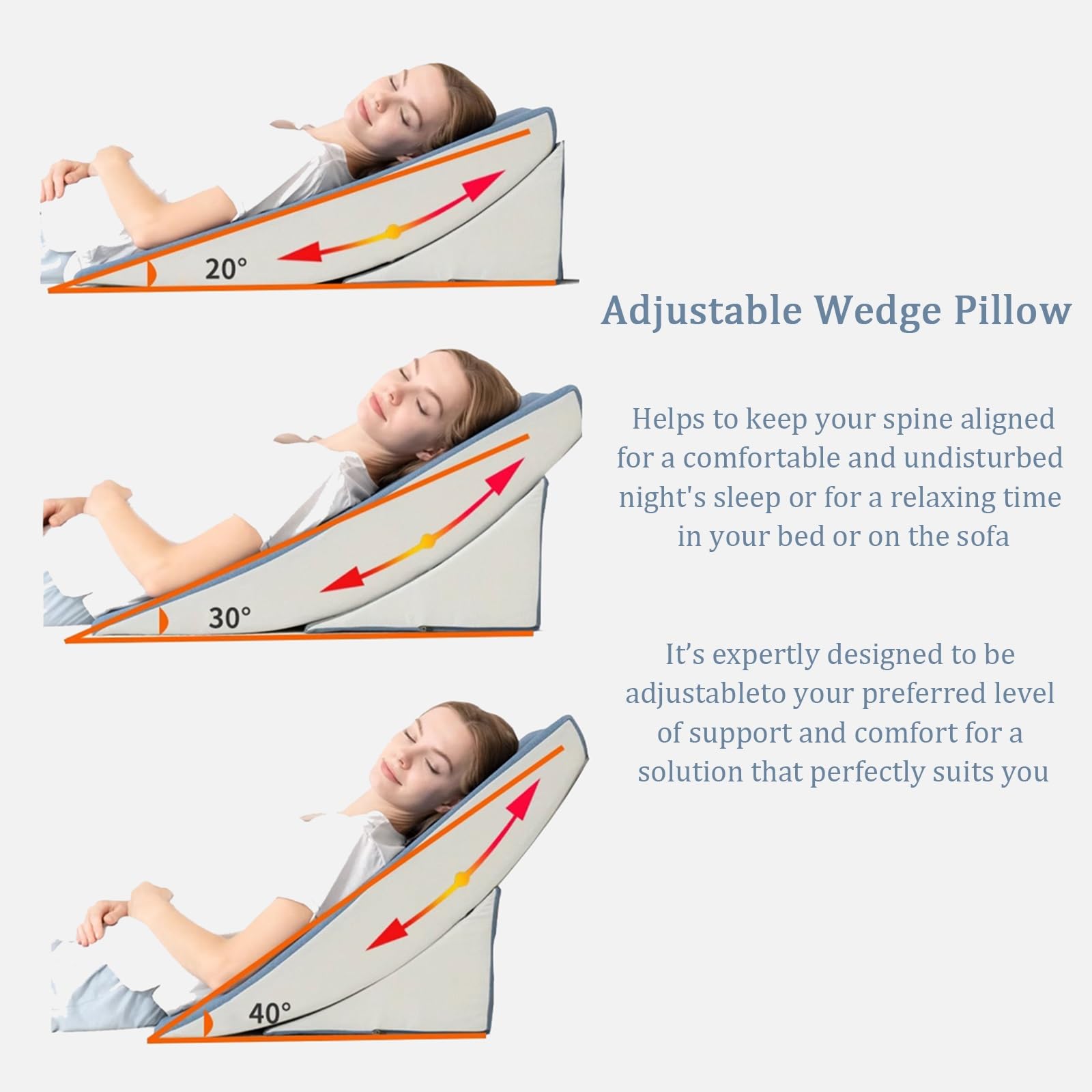 AMUFJJ Cuscino antireflusso Adulti Cuscino a Cuneo Lungo 80 cm, Cuneo da Letto per Dormire con reflusso Acido/Supporto per la Schiena e la Vita, Cunei per Cuscini per Anziani/Adulti/Incinte