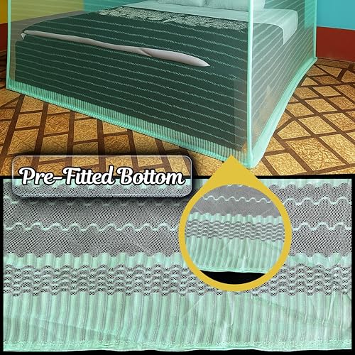 Image of Mosquito Net for King Size Bed & Double Bed, 6x7 ft, Wall /Hook Hanging, Premium Poly-Cotton Blend Fabric Foldable Machhardani (Mint Green - Frame Not Included)