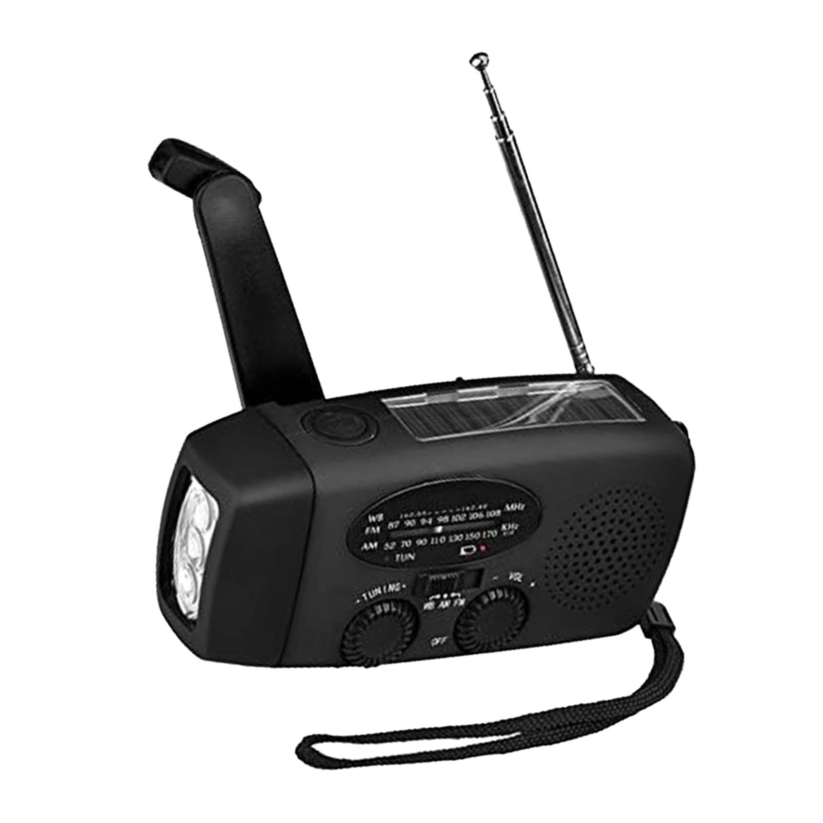 hand crank emergency solar radio phone charger led flashlight for survival black
