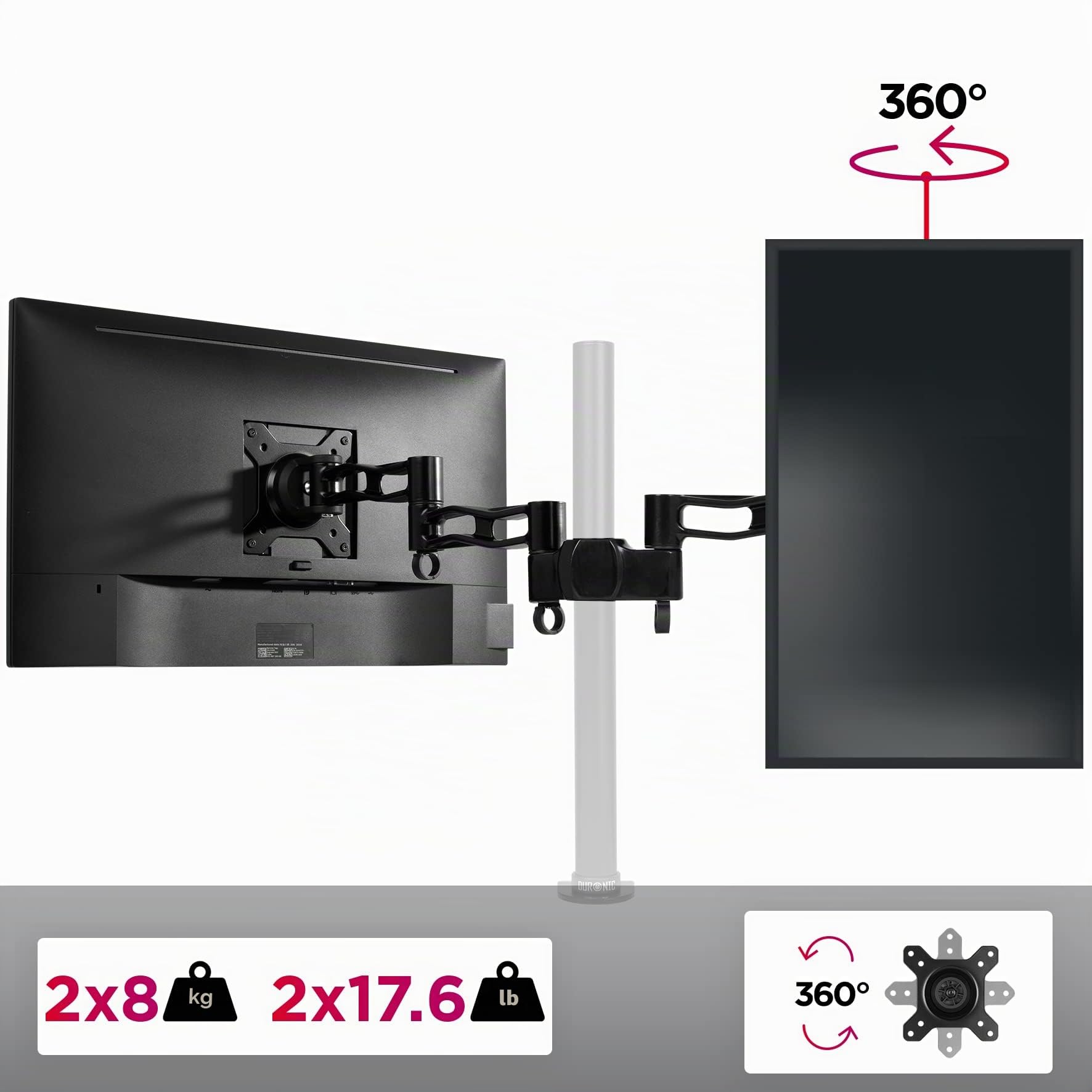 Duronic DM35P2 Braccio Doppio di Ricambio per Monitor VESA Standard