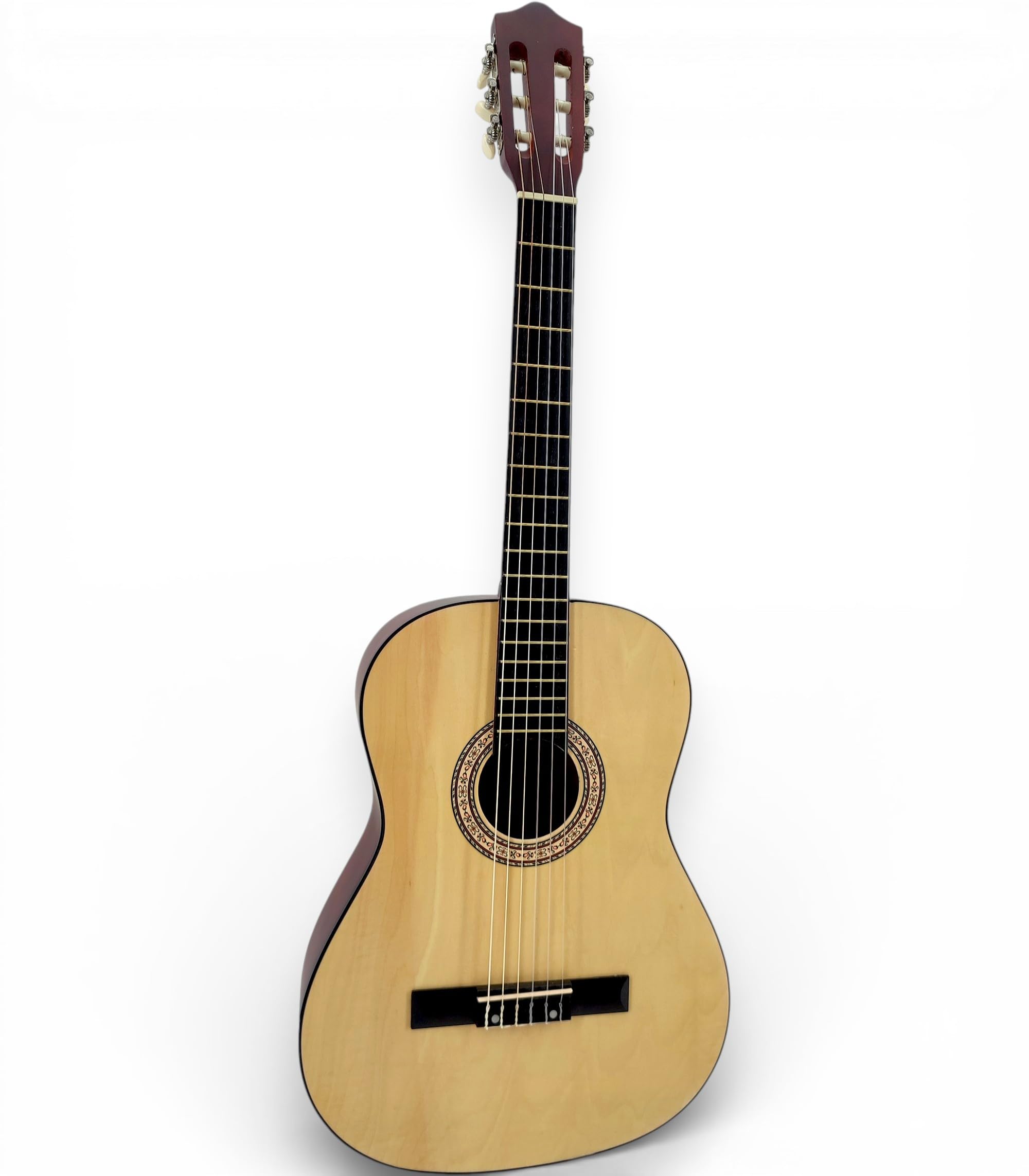 AMBRE - Pack Guitare Classique Gaucher + 10 Accessoires + CD & Cours Vidéo – Cordes Nylon, Livrée Accordée (Naturel, 4/4, Gaucher)