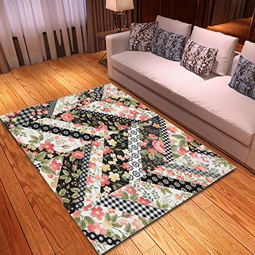 Rouihot Non-Slip Area Rug 4'X 6' Flower Floral Patchwork Pattern Roses Quilt Zag Zig Abstract Rugs Carpet For Classroom Living Room Bedroom Dining Kindergarten Room #TOP18