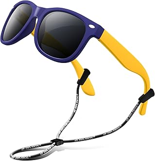 RIVBOSKids Sunglasses with Strap Polarized UV Protection Flexible Rubber Shades for Boys Girls Age 3-10 RBK004-2 Dark Blue