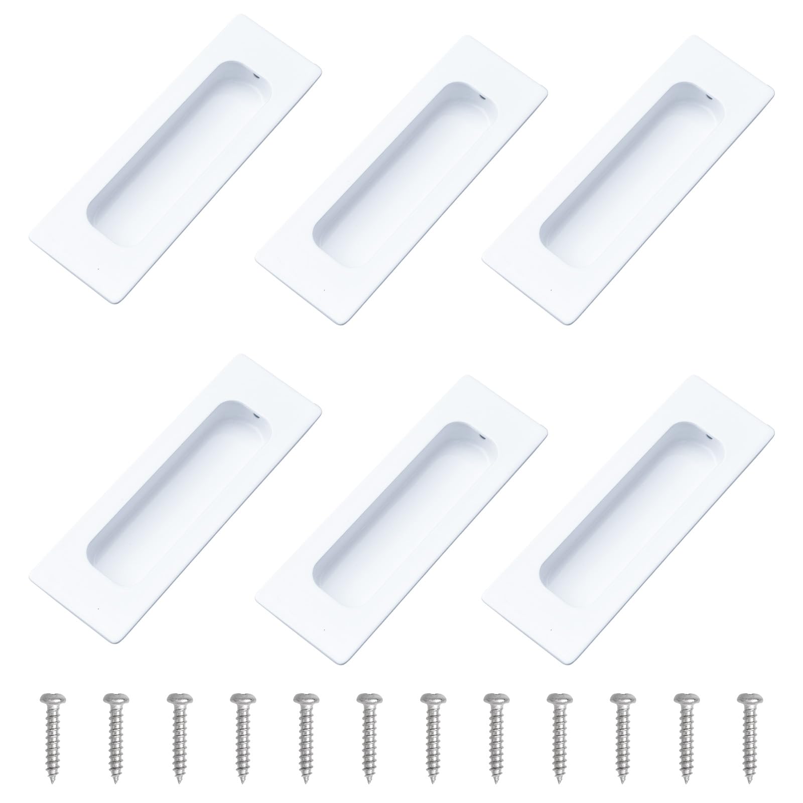 MOROBOR 6 PCS Recessed Cabinet Handles, Warm White Stainless Steel Rectangular Knob with Screws, Exposed Installation Embedded Pull Handle for Wardrobe Drawer Flush Sliding Door