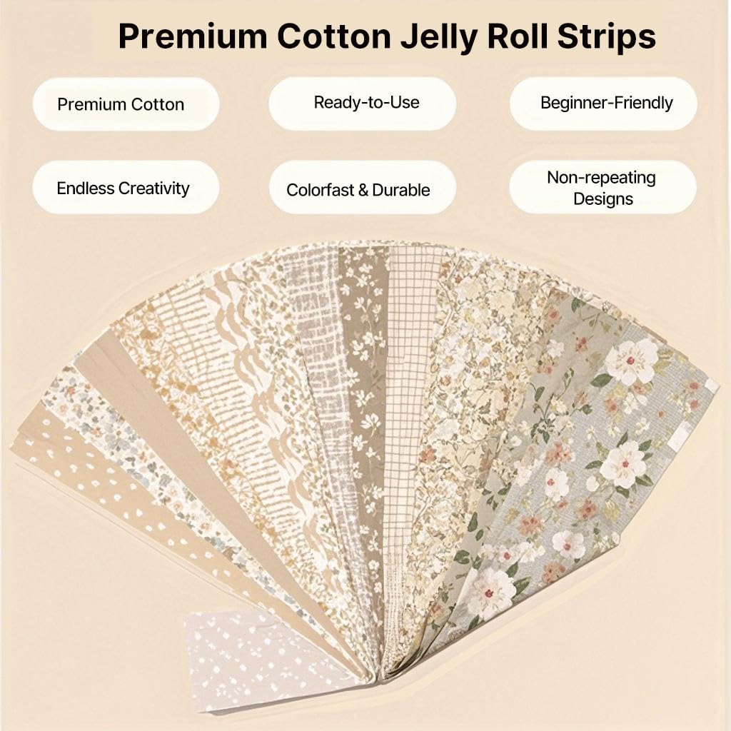 42 Pcs Jelly Roll Fabric Strips for Quilting-2.6 Inch Precut Cotton Floral Strips Bundles, Perfect Quilting Fabric for Sewing,DIY Sewing Supplies Brown image 2