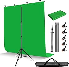 HEMMOTOP 7x5 ft Green Screen Stand Kit, 6.5x5 ft Green Screen Backdrop with Stand for Streaming, Gaming, Zoom, Portable Greenscreen Background Kit with Clips & Carrying Case