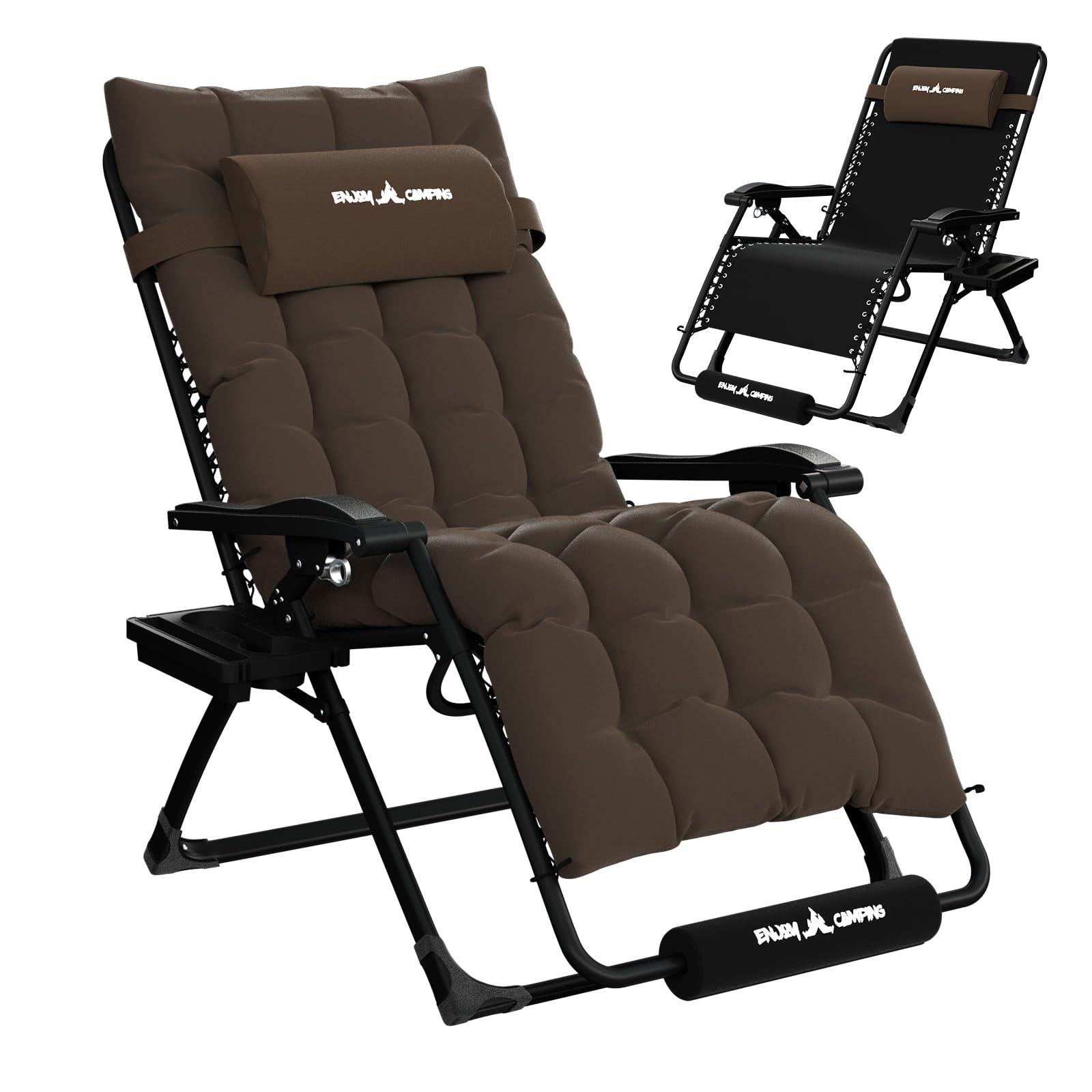 Amopatio Zero Gravity Chair 22" Seat Width, XL Lounge Chairs w/Cushion, Folding Reclining Camping Chair for Outside Deck, Yard, Porch, Pool, Brown