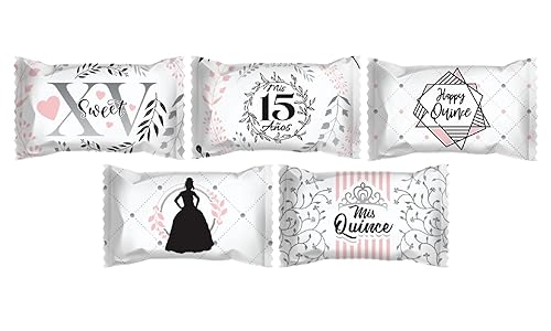 Party Sweets Hospitality Mints, con temática de quinceañera, envueltas individualmente, bolsa de 7 onzas, paquete de 6 (330 piezas), menta blanca