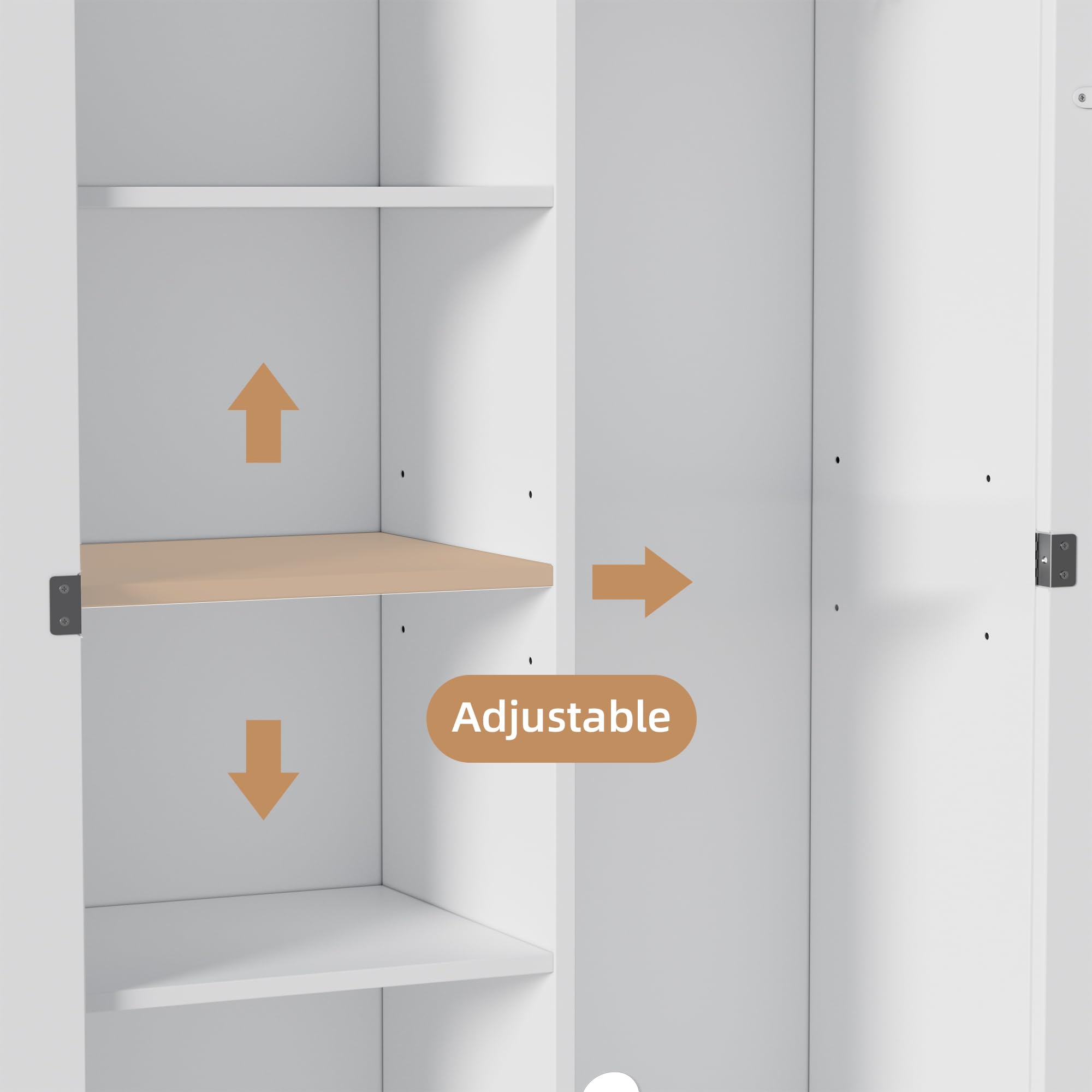 FORTE NET106 kast 70 180, multifunctionele kast, wit, stofzuigerkast, bergruimte, draaideurkast, 2-deurs met legplanken, 69 cm breed x 179 cm hoog x 35 cm diep