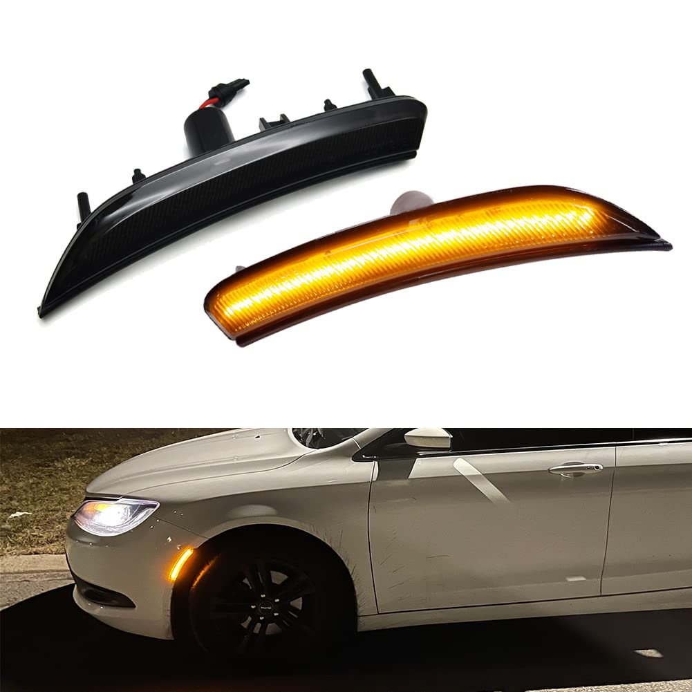 TonsyaFor 2015 2016 2017 Chrysler 200 Front Bumper side Marker Light Amber Led Smoked Lens 68206449A 68206450A