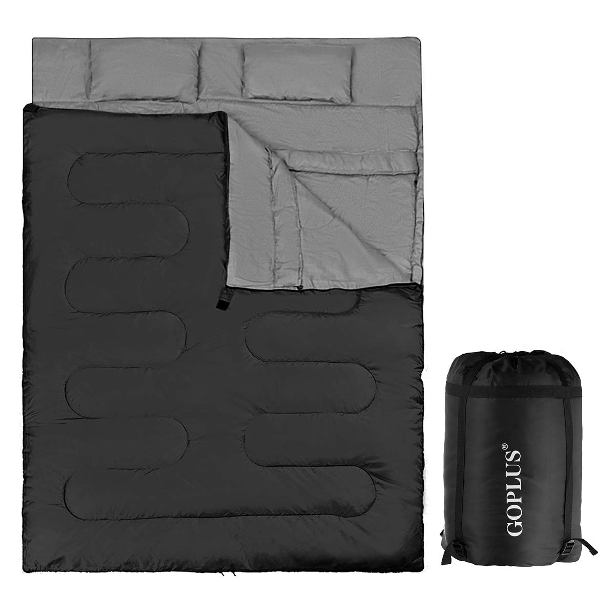 COSTWAY Sac de Couchage pour 2 Personnes avec 2 Oreillers Résistant au Vent et Imperméable Idéal pour la Randonnée, Les Voyages, Le Camping, et Les Activités Extérieures