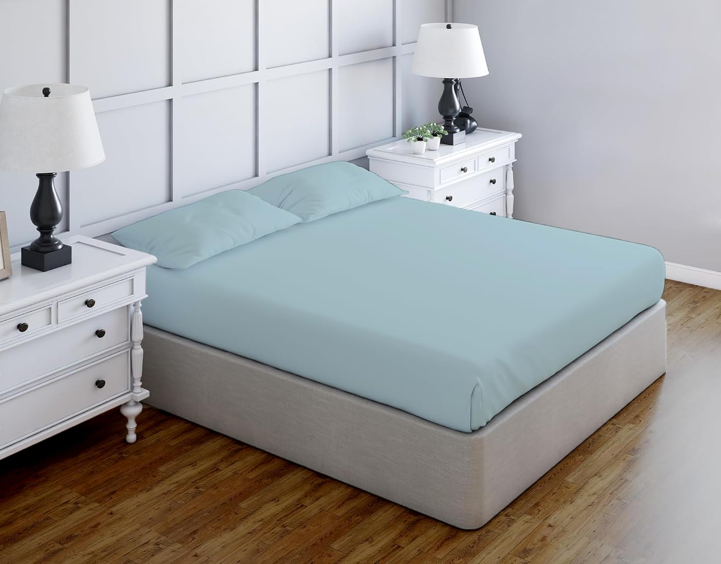 Luxury Egyptian Cotton Fitted Sheet 23cm Deep Pocket 200 Thread Count Single, Double, King, Super King Soft & Comfortable Bottom Fitted Sheet (Duck Egg, Super King)