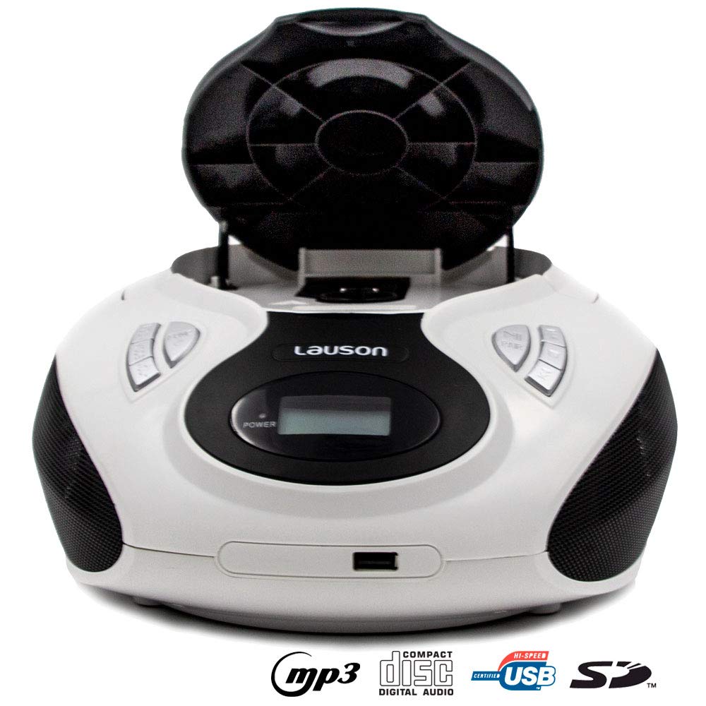 Lauson Radio FM y Reproductor de CD Portátil con USB | Radio FM | USB y Mp3 | CD Player Bluetooth con Salida para Auriculares 3.5mm CP640 (Blanco Bluetooth)