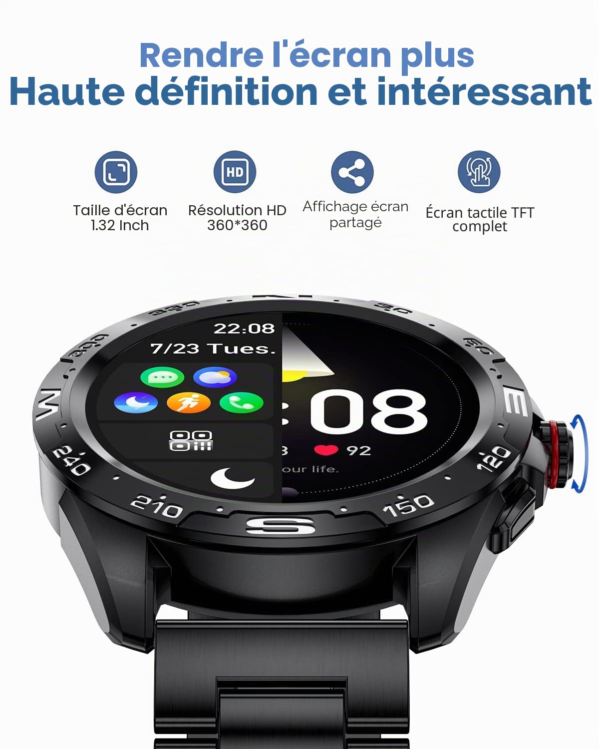 LIGE Montre Connectée Homme avec Appel Bluetooth/Mot de Passe de Protection, Montre Connecté 20 Modes Sportifs/Fréquence Cardiaque, Smartwatch IP67 Étanche pour Android iOS, 2 Bracelets, Noire