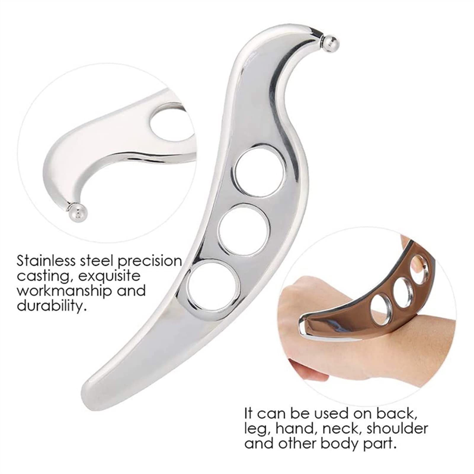 BAWHO Herramienta Gua Sha, Herramientas de Masaje de raspado Manual de Acero Inoxidable, Terapia física, Alivio del Dolor, liberación miofascial, movilización de Tejidos, 1 Uds.